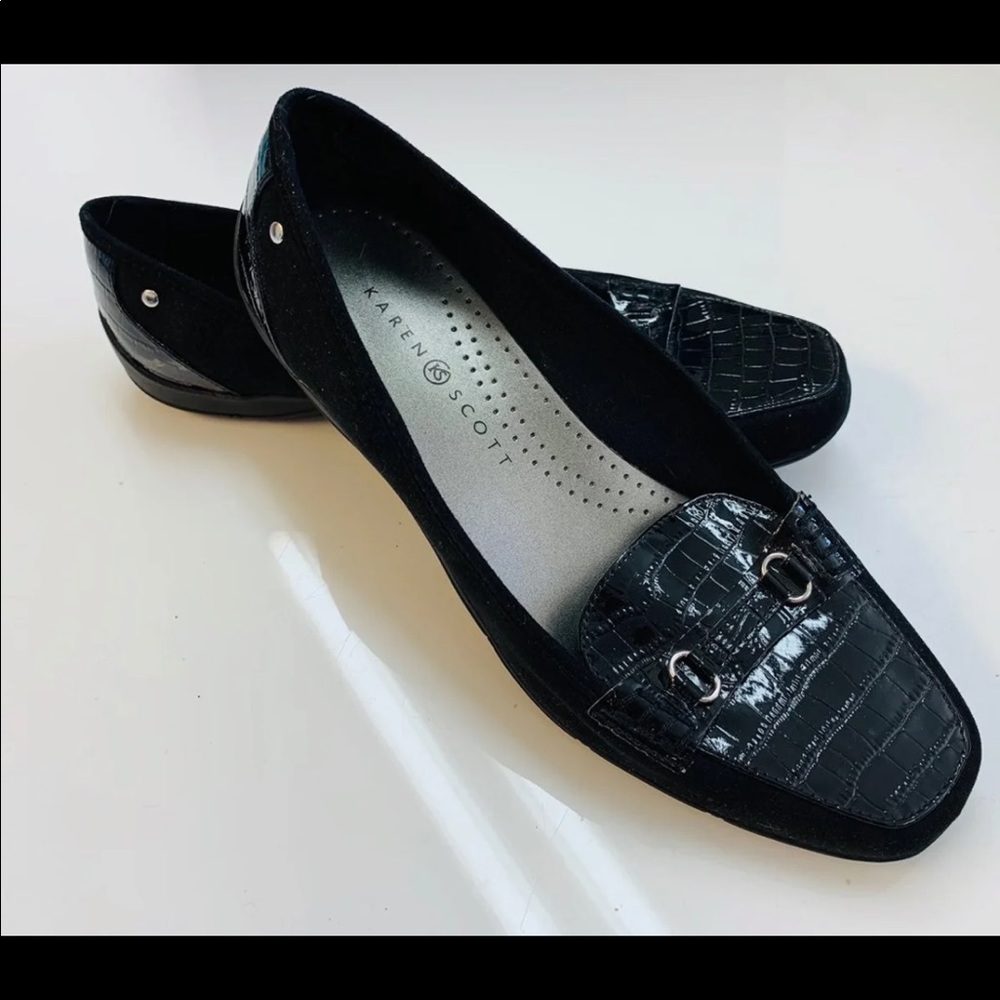 VINTAGE KAREN SCOTT Black Patent Leather Loafer Flats 8.5 Comfortable Career - Picture 2 of 4